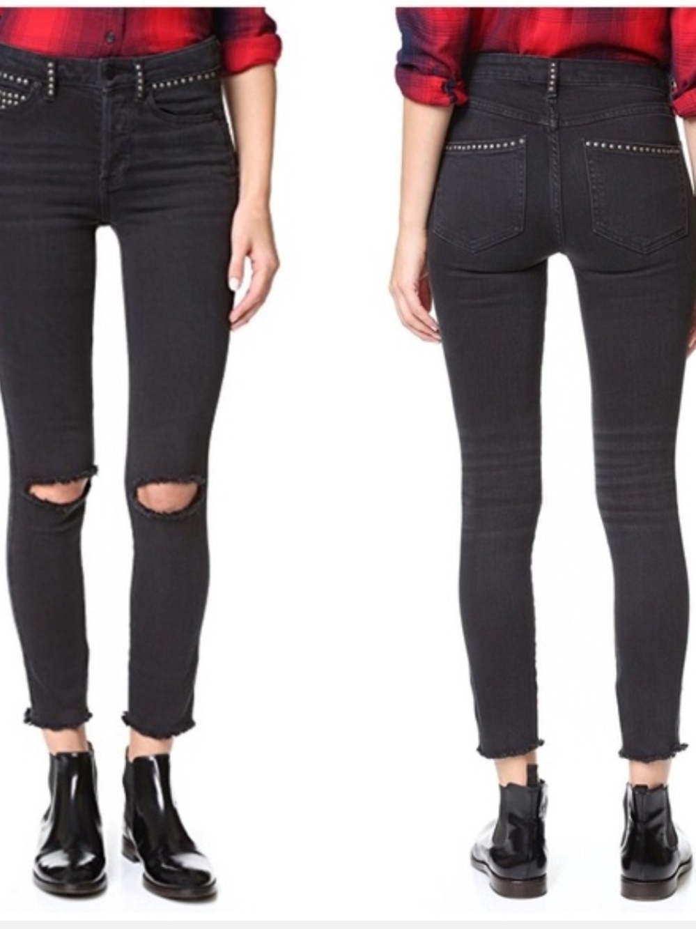Free People Black Studded High-Rise Skinny Jeans